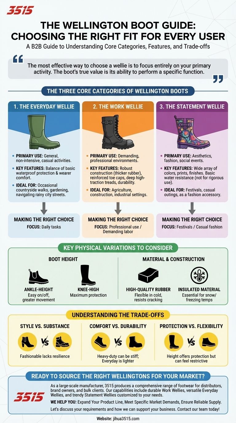 What types of wellies are available for different users? Find Your Perfect Fit for Work, Play, or Style Visual Guide