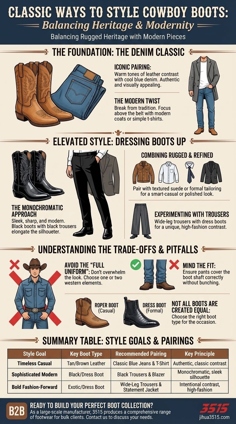 ¿Cuáles son las formas clásicas de estilizar las botas de cowboy? Domina el arte de los looks rústicos y refinados Guía Visual