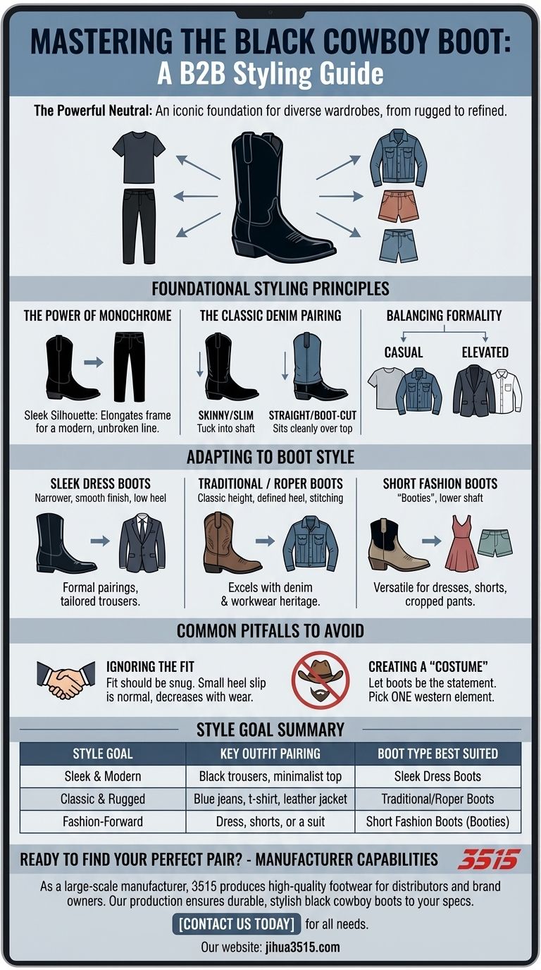 Comment styliser des bottes de cowboy noires ? Maîtrisez des looks polyvalents, du rustique au raffiné Guide Visuel