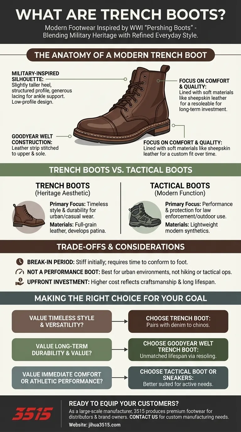 Que sont les bottes de tranchée ? Le guide ultime du style et de la durabilité d'inspiration militaire Guide Visuel