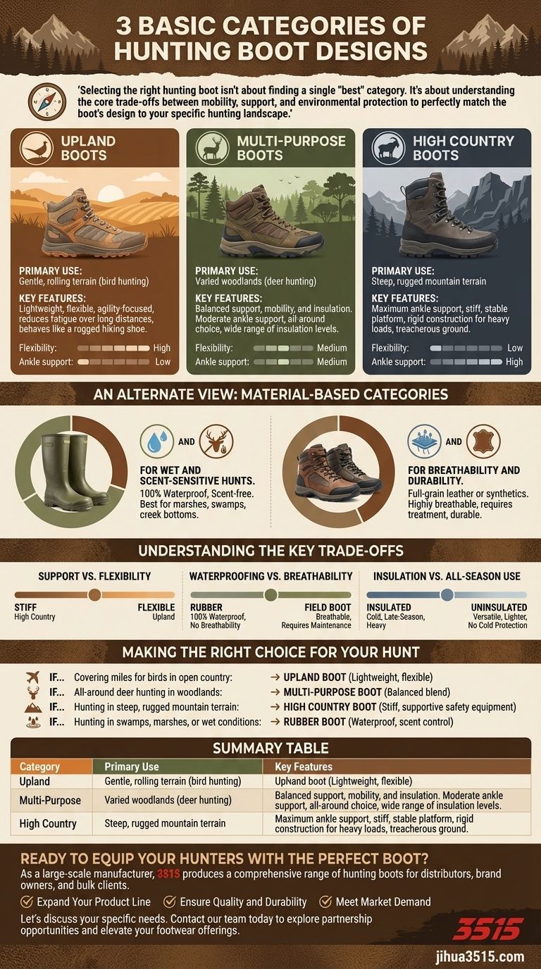 사냥용 부츠의 세 가지 기본 디자인 범주는 무엇인가요? 지형에 맞는 부츠 선택하기 시각적 가이드
