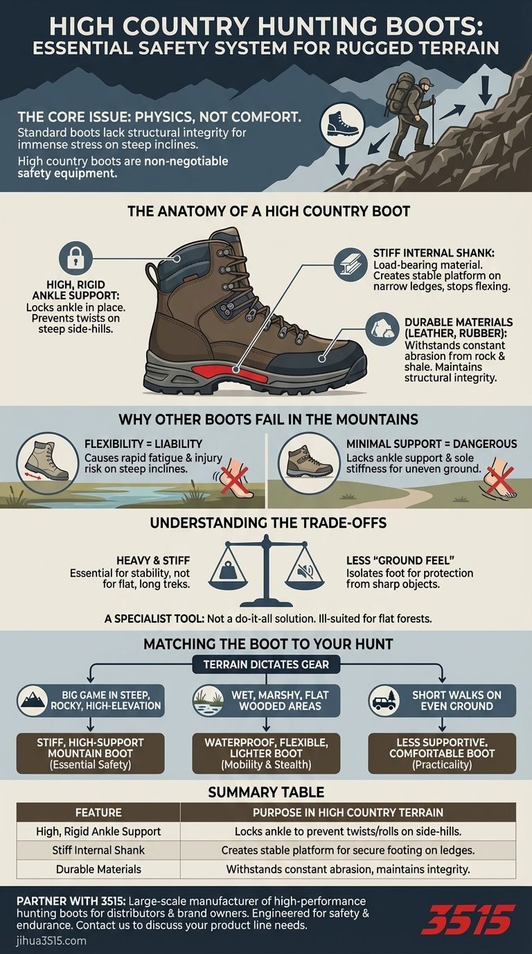 험준한 지형에서 하이 컨트리 사냥 부츠가 필요한 이유는 무엇인가요? 가파르고 바위가 많은 사냥을 위한 필수 안전 장비 시각적 가이드