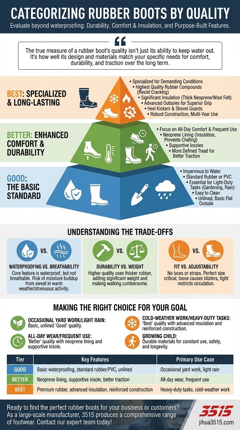 ¿Cómo se pueden categorizar las botas de goma en términos de calidad? De básicas a las mejores de su clase Guía Visual