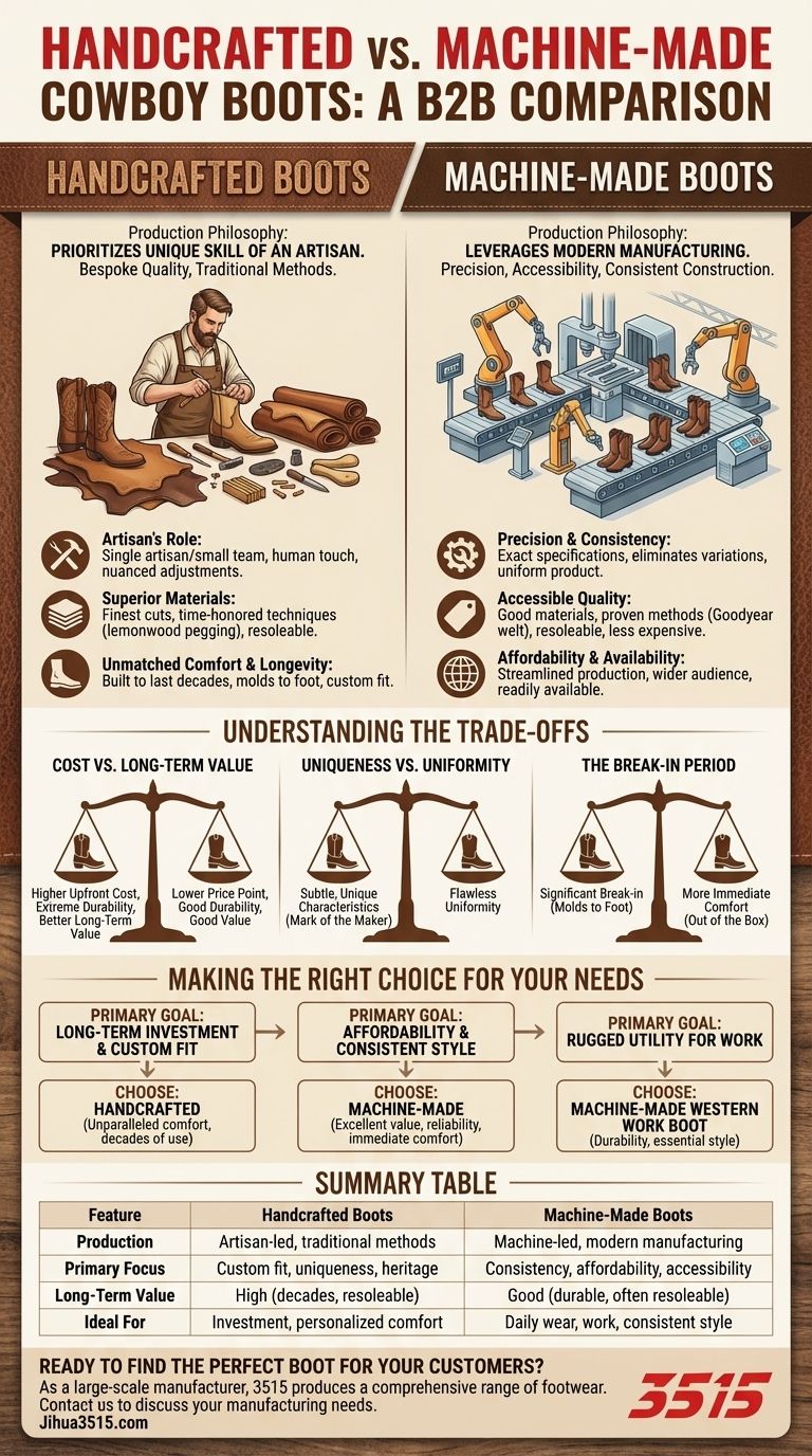 Quelle est la différence entre les bottes de cowboy fabriquées à la main et celles fabriquées à la machine ? Choisissez la bonne botte pour vos besoins. Guide Visuel