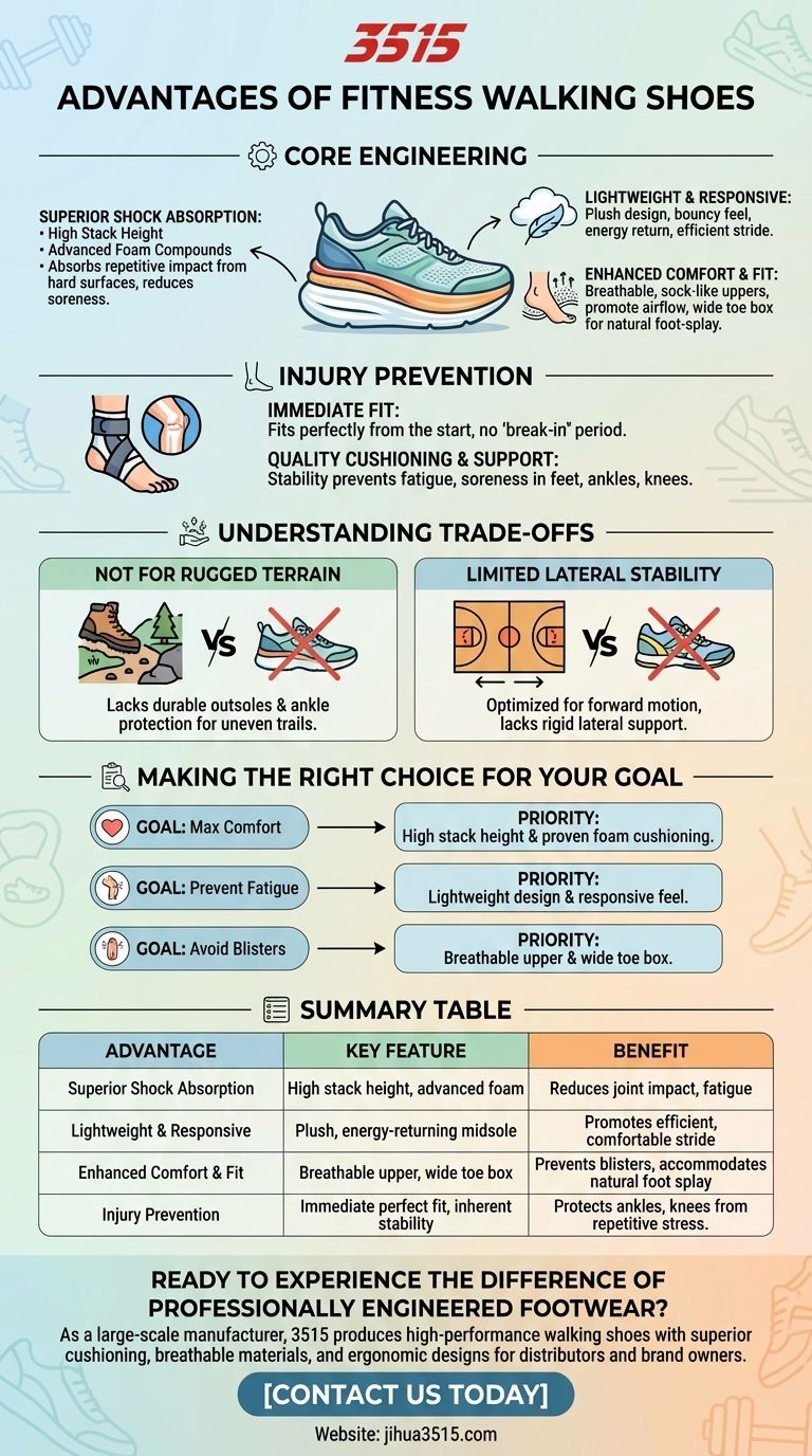 Quali sono i vantaggi delle scarpe da camminata progettate per il fitness walking? Scopri comfort superiore e prevenzione degli infortuni Guida Visiva