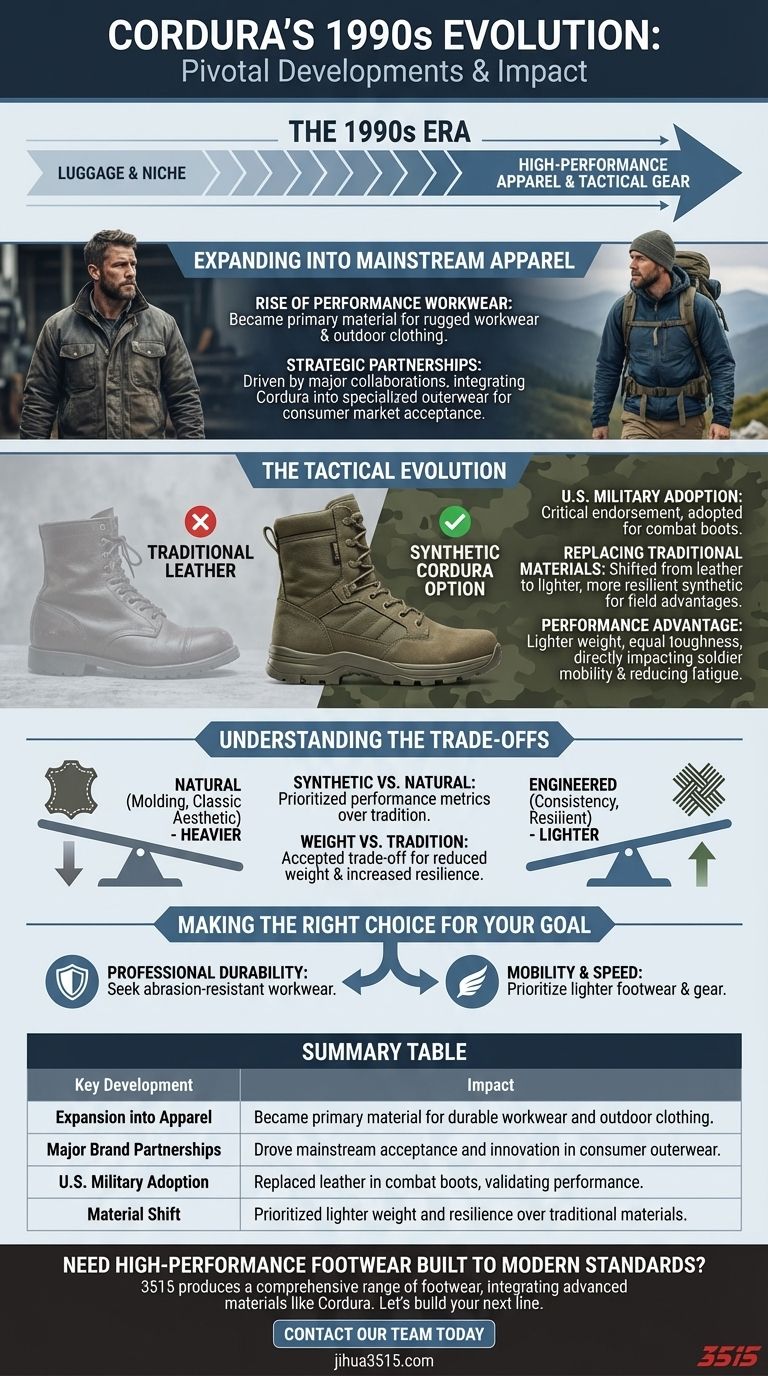 What significant developments occurred with Cordura in the 1990s? How It Redefined Durability & Performance Visual Guide
