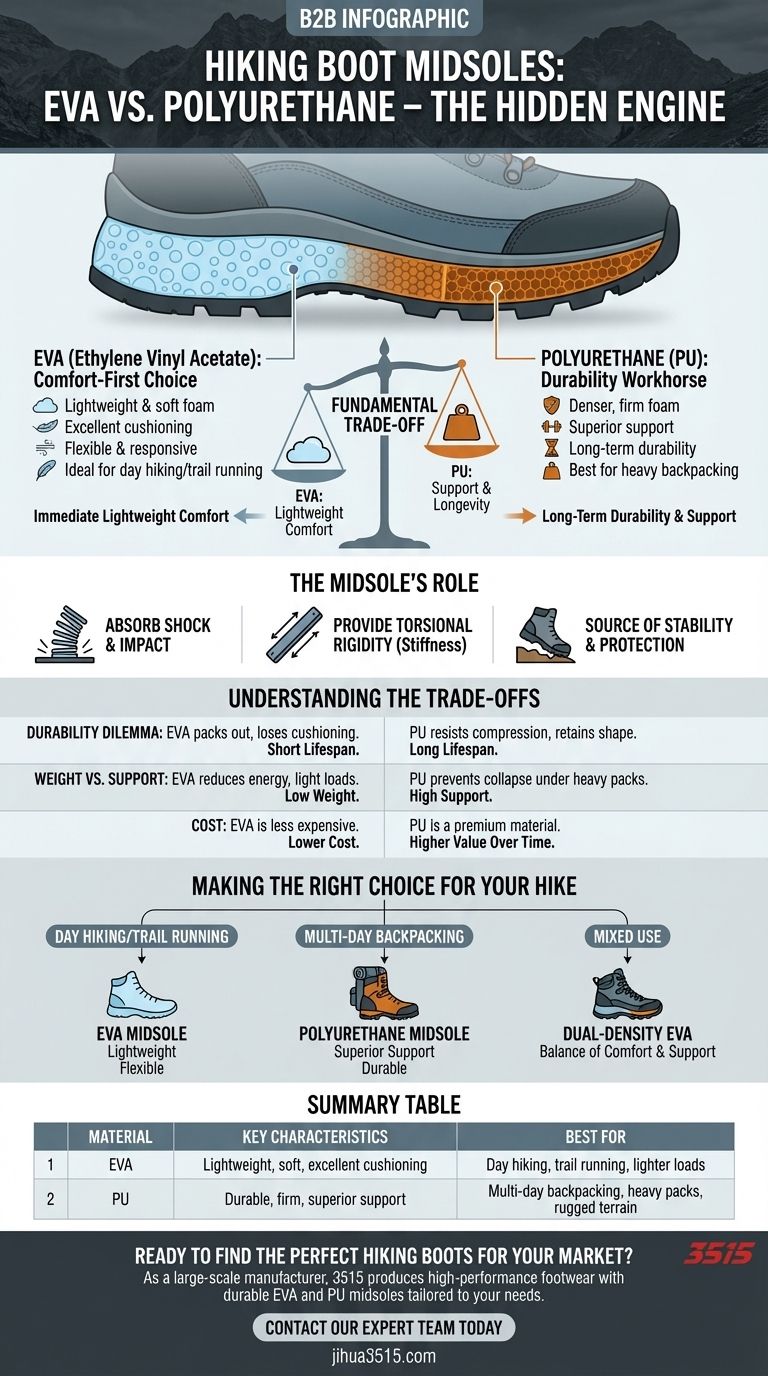 Какие материалы обычно используются в промежуточной подошве походных ботинок? Выберите EVA или PU для ваших нужд на тропе Визуальное руководство