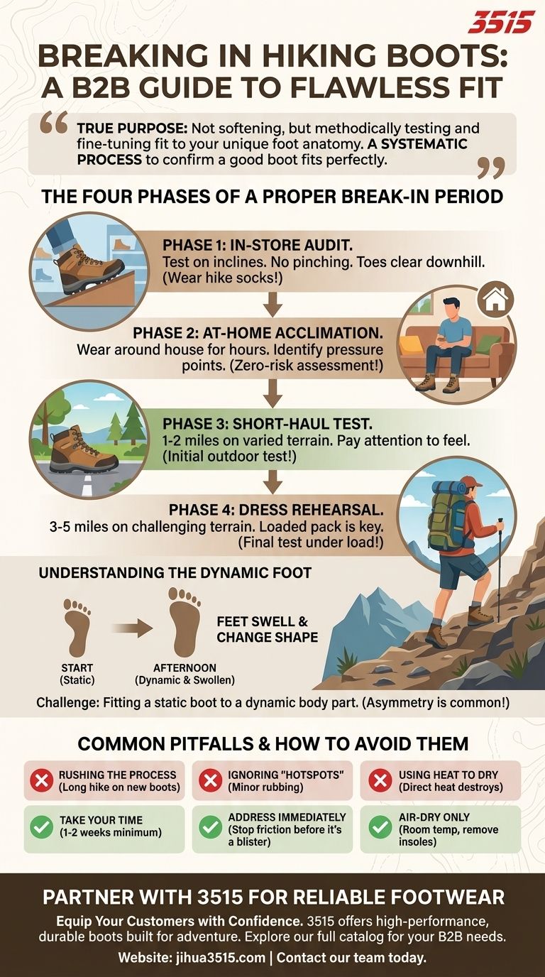 ¿Cuáles son algunos consejos para domar las botas de montaña? Un proceso metódico de 4 fases para un ajuste perfecto Guía Visual