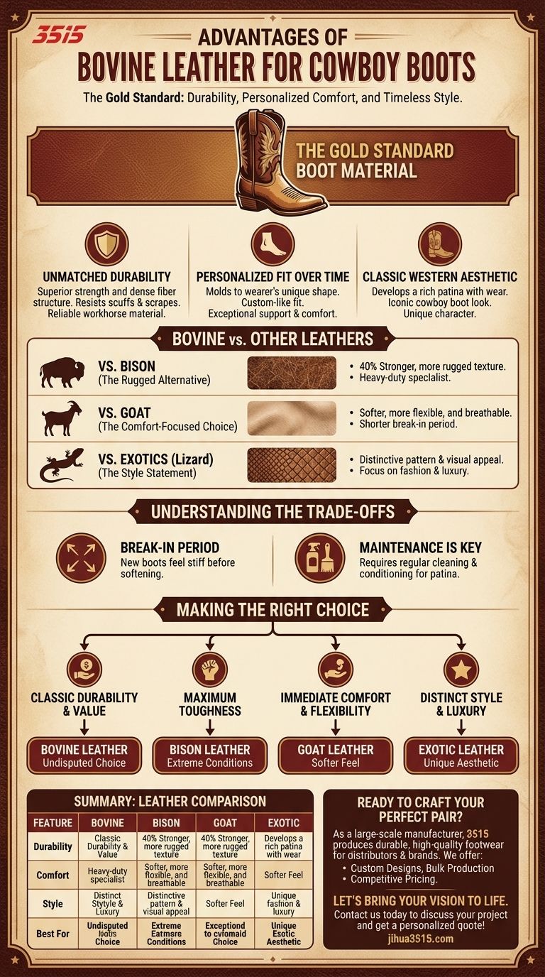 Quels sont les avantages du cuir de bovin pour les bottes de cowboy ? Le guide ultime de la durabilité et du confort Guide Visuel