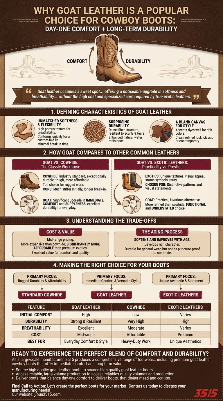 ¿Por qué el cuero de cabra es una opción popular para las botas de vaquero? Comodidad inigualable y durabilidad Guía Visual