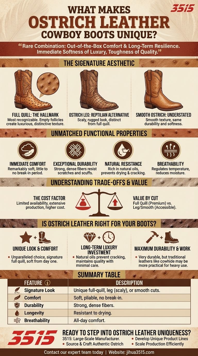 What makes ostrich leather cowboy boots unique? Discover Unmatched Comfort & Style Visual Guide