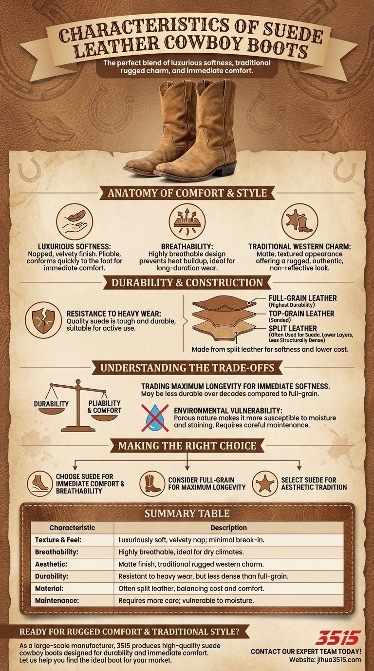 Quelles sont les caractéristiques des bottes de cowboy en cuir de daim ? Découvrez le confort robuste et le style Guide Visuel