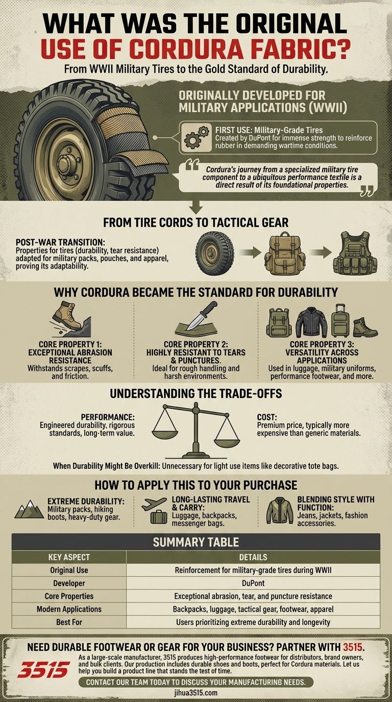코듀라 원단의 원래 용도는 무엇이었나요? 군용 타이어에서 내구성 있는 장비까지 시각적 가이드