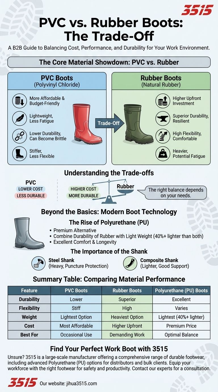 ¿Cómo se comparan las botas de PVC con las de goma? Elija el material adecuado para sus botas de trabajo Guía Visual