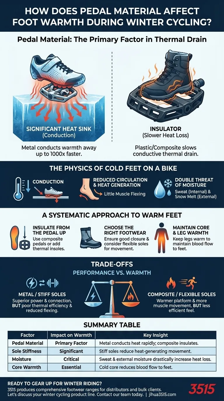 Como o material do pedal afeta o calor dos pés durante o ciclismo de inverno? A chave para conquistar os pés frios Guia Visual