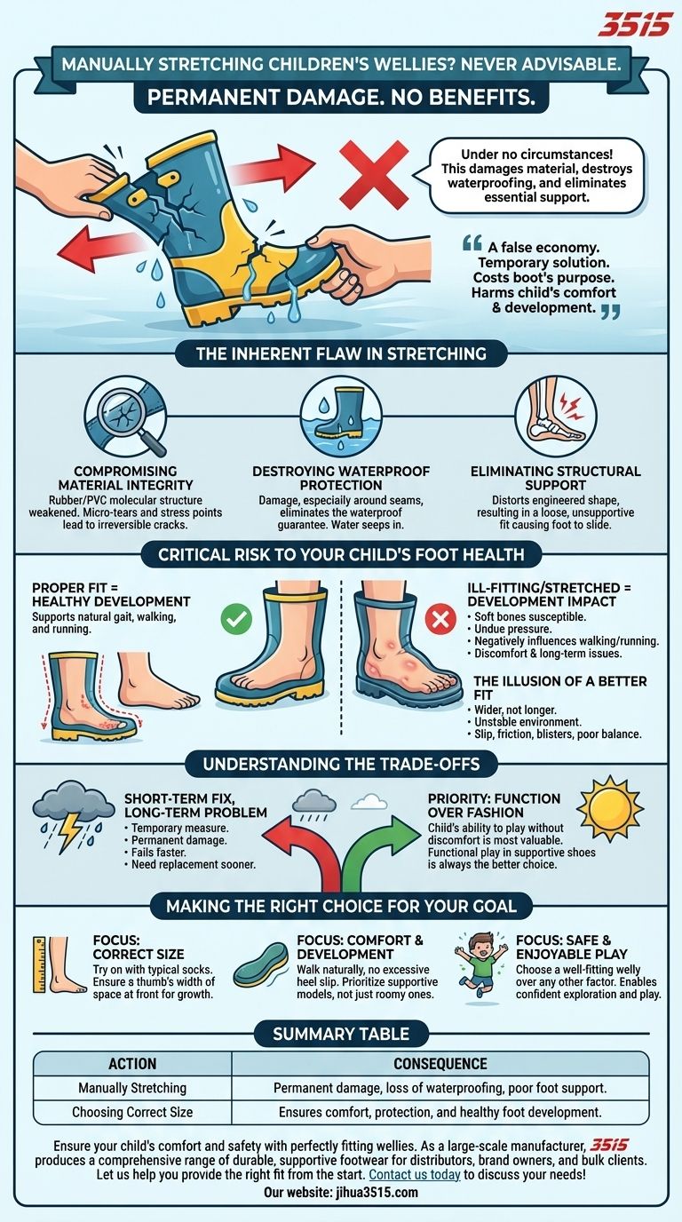 Рекомендуется ли вручную растягивать детские резиновые сапоги? Защитите здоровье стоп вашего ребенка и целостность обуви Визуальное руководство