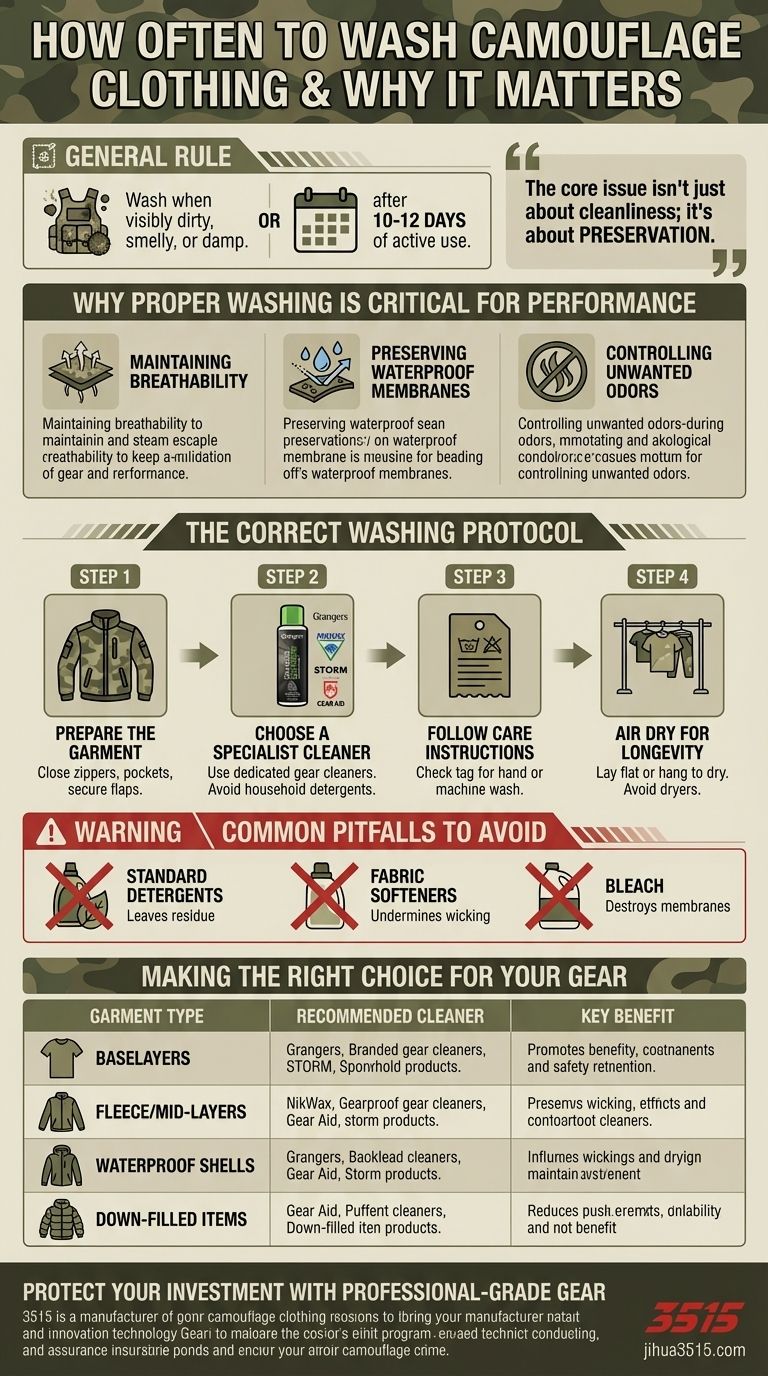 How often should camouflage clothing be washed? Preserve Performance & Longevity Visual Guide