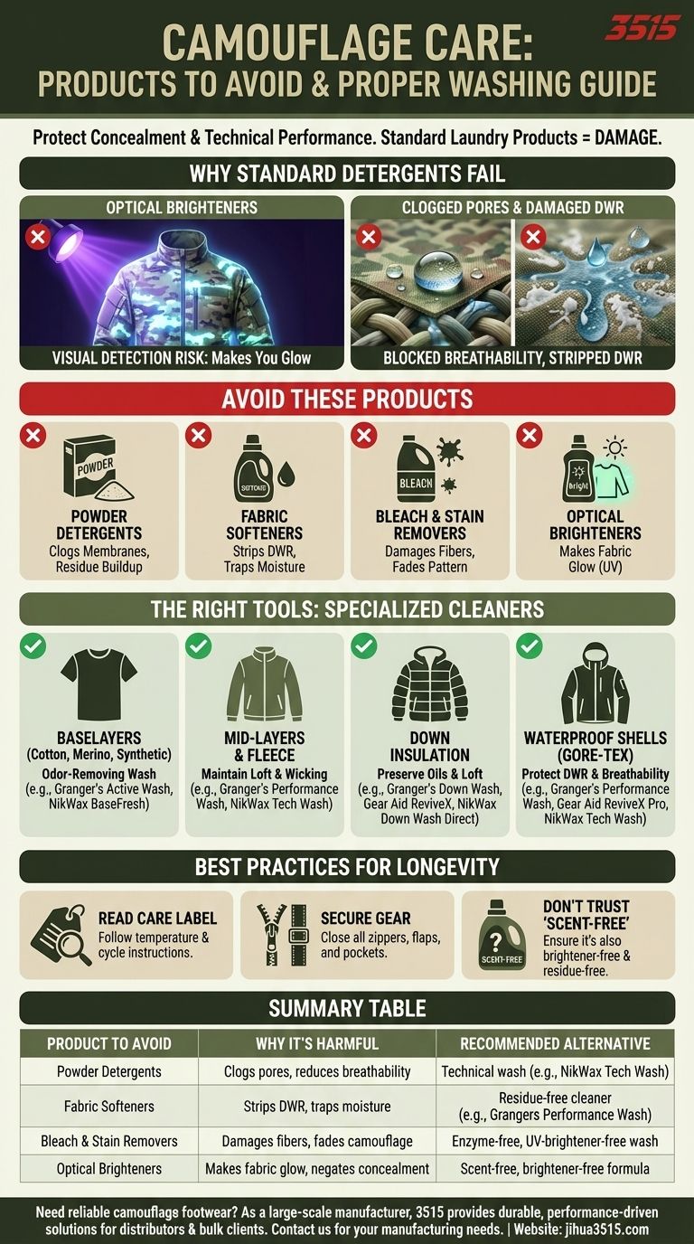 ¿Qué productos de limpieza se deben evitar al lavar la ropa de camuflaje? Protege el rendimiento de tu equipo Guía Visual