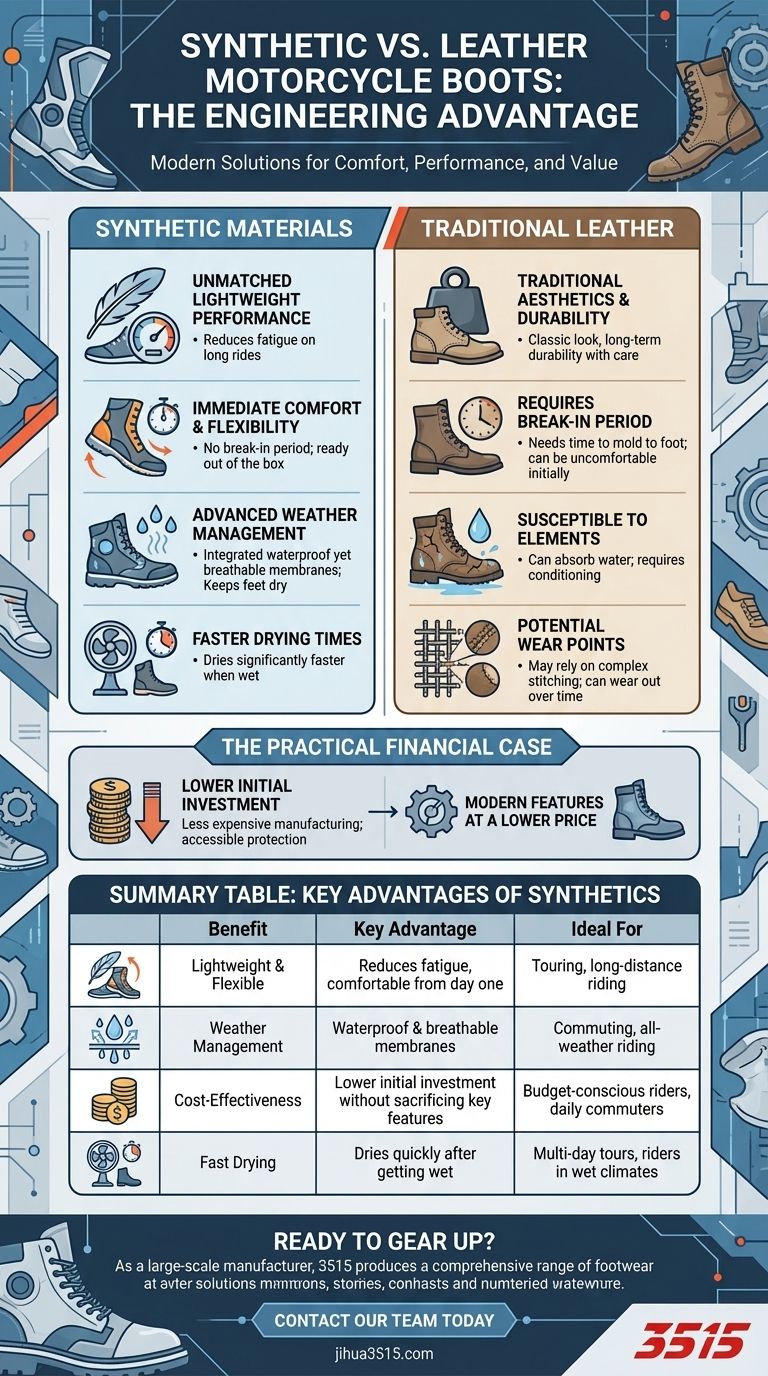 Was sind die Vorteile von synthetischen Materialien bei Motorradstiefeln? Leicht, wetterfest & kostengünstig Visuelle Anleitung