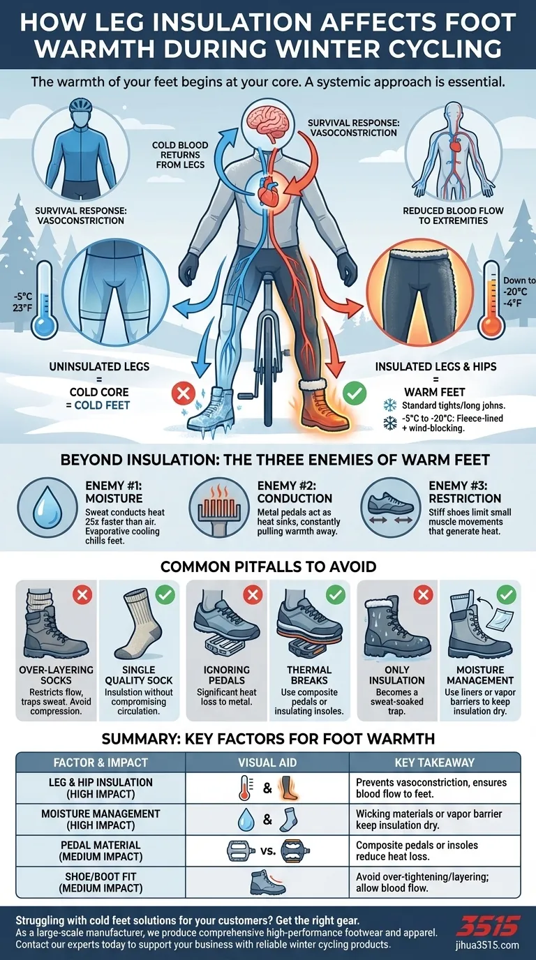 ¿Cómo afecta el aislamiento de las piernas a la calidez de los pies durante el ciclismo de invierno? Mantén tus pies calientes con una gestión adecuada del calor corporal. Guía Visual