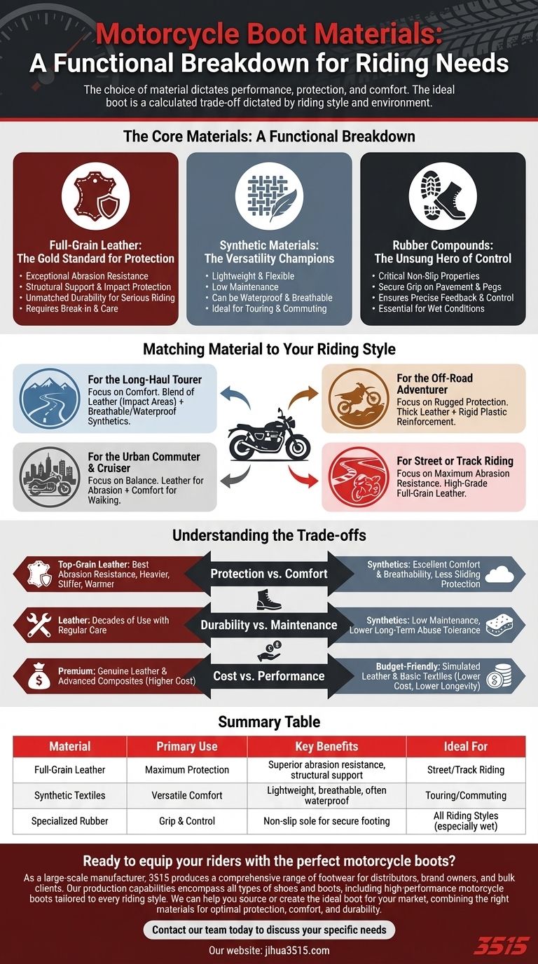 摩托车靴中的不同材料如何满足各种骑行需求？为您的骑行找到完美契合的靴子 图解指南
