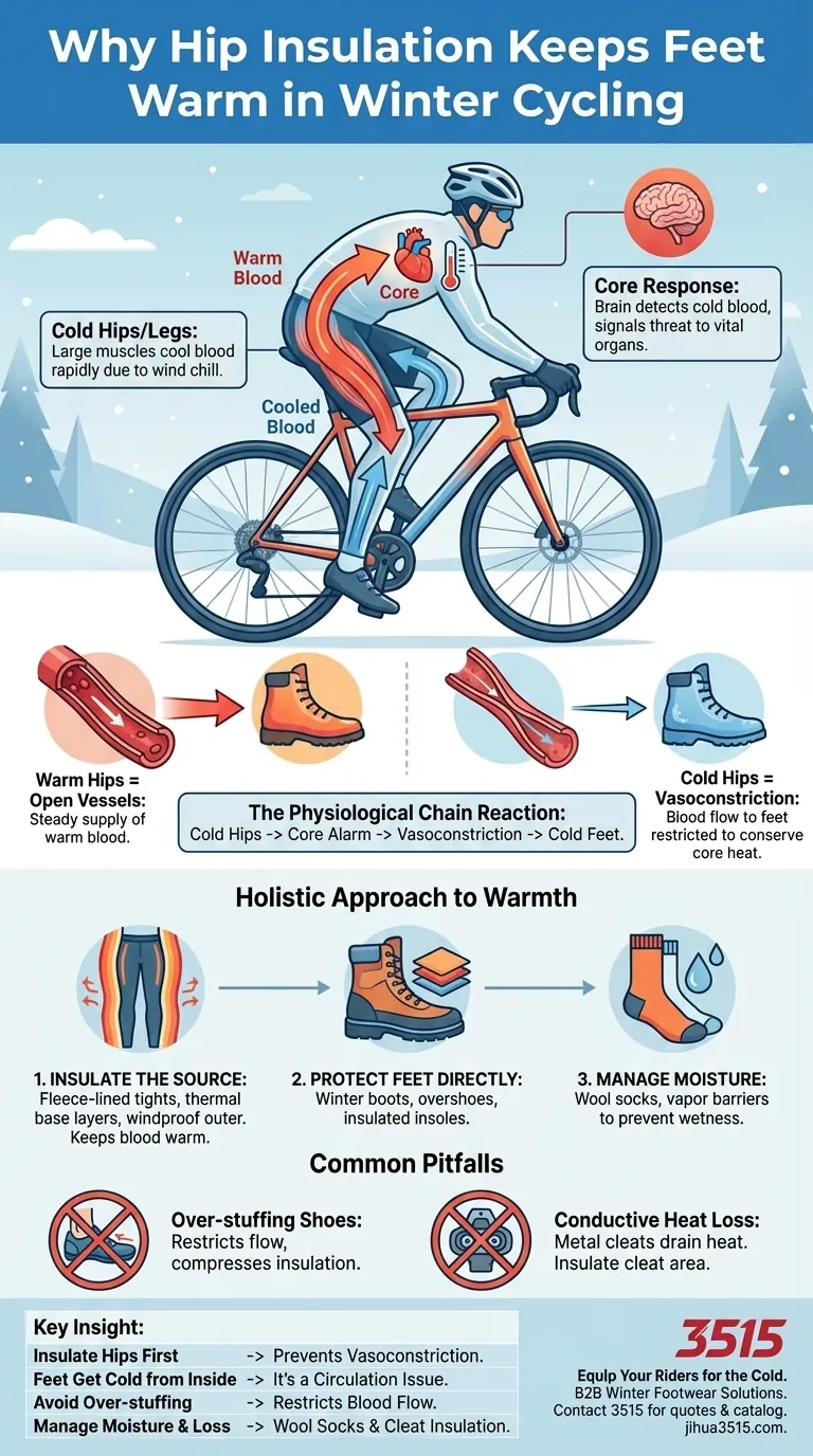 Pourquoi l'isolation des hanches est-elle importante pour garder les pieds au chaud pendant le cyclisme hivernal ? La clé pour des orteils au chaud Guide Visuel