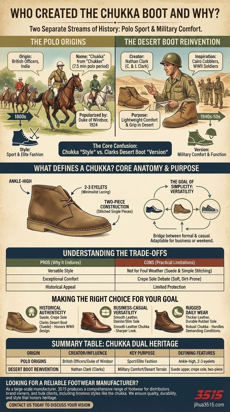 Qui a créé la botte chukka originale et pourquoi ? Découvrez le double héritage de la botte, entre sport et service Guide Visuel