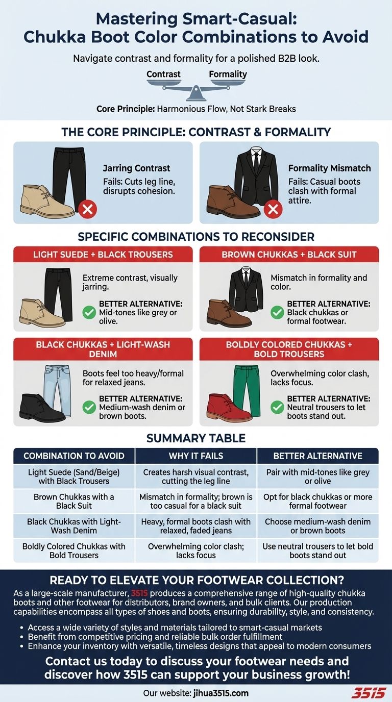 Welche Farbkombinationen sollten bei Chukka-Stiefeln vermieden werden? Meistere den Smart-Casual-Stil Visuelle Anleitung