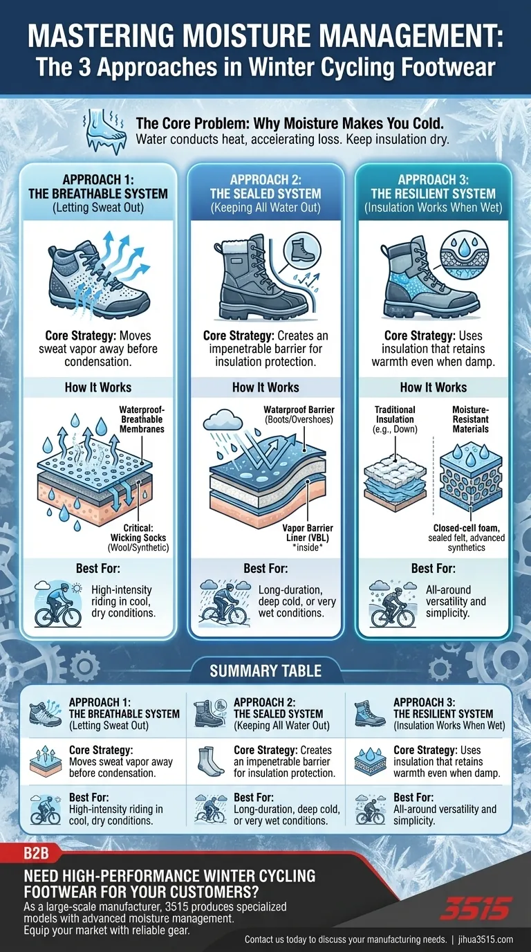 Quelles sont les trois principales approches de gestion de l'humidité dans les chaussures de cyclisme d'hiver ? Maîtrisez le confort de votre sortie Guide Visuel