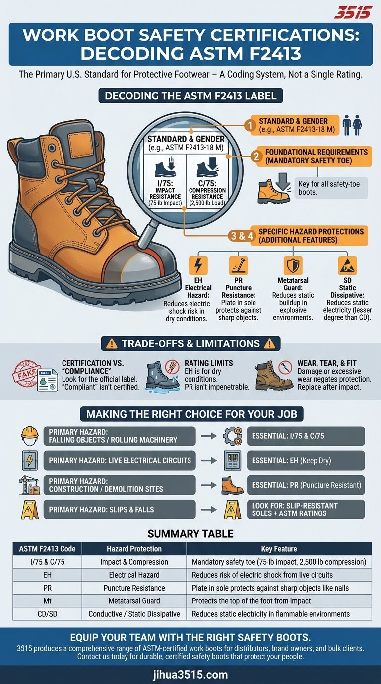 Какие сертификаты безопасности должны быть у рабочей обуви? Расшифровка ASTM F2413 для максимальной защиты Визуальное руководство