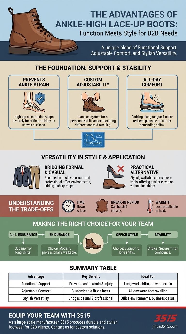 What are the advantages of ankle-high lace-up boots? Superior Support & Style for Work & Office Visual Guide