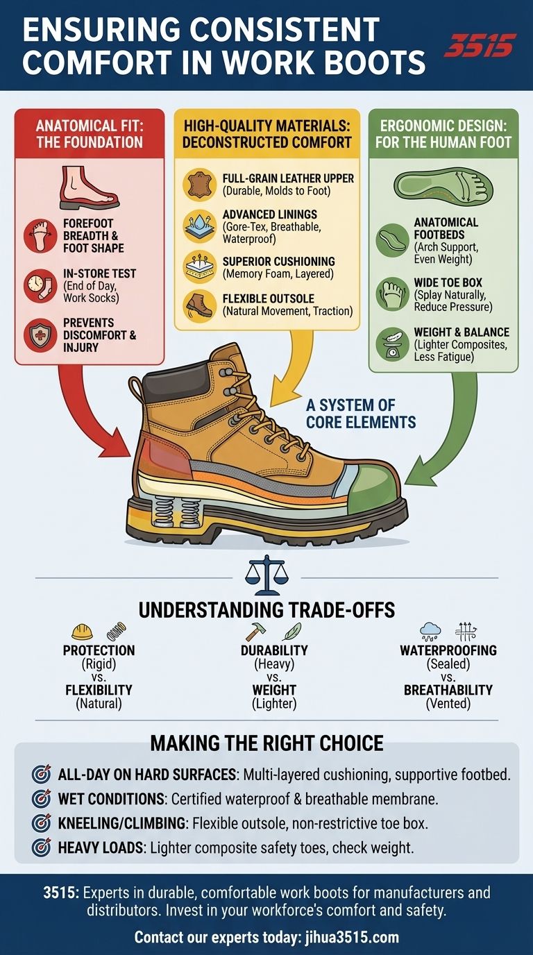 如何确保工作靴的舒适度一致？关注合身性、材质和人体工程学 图解指南