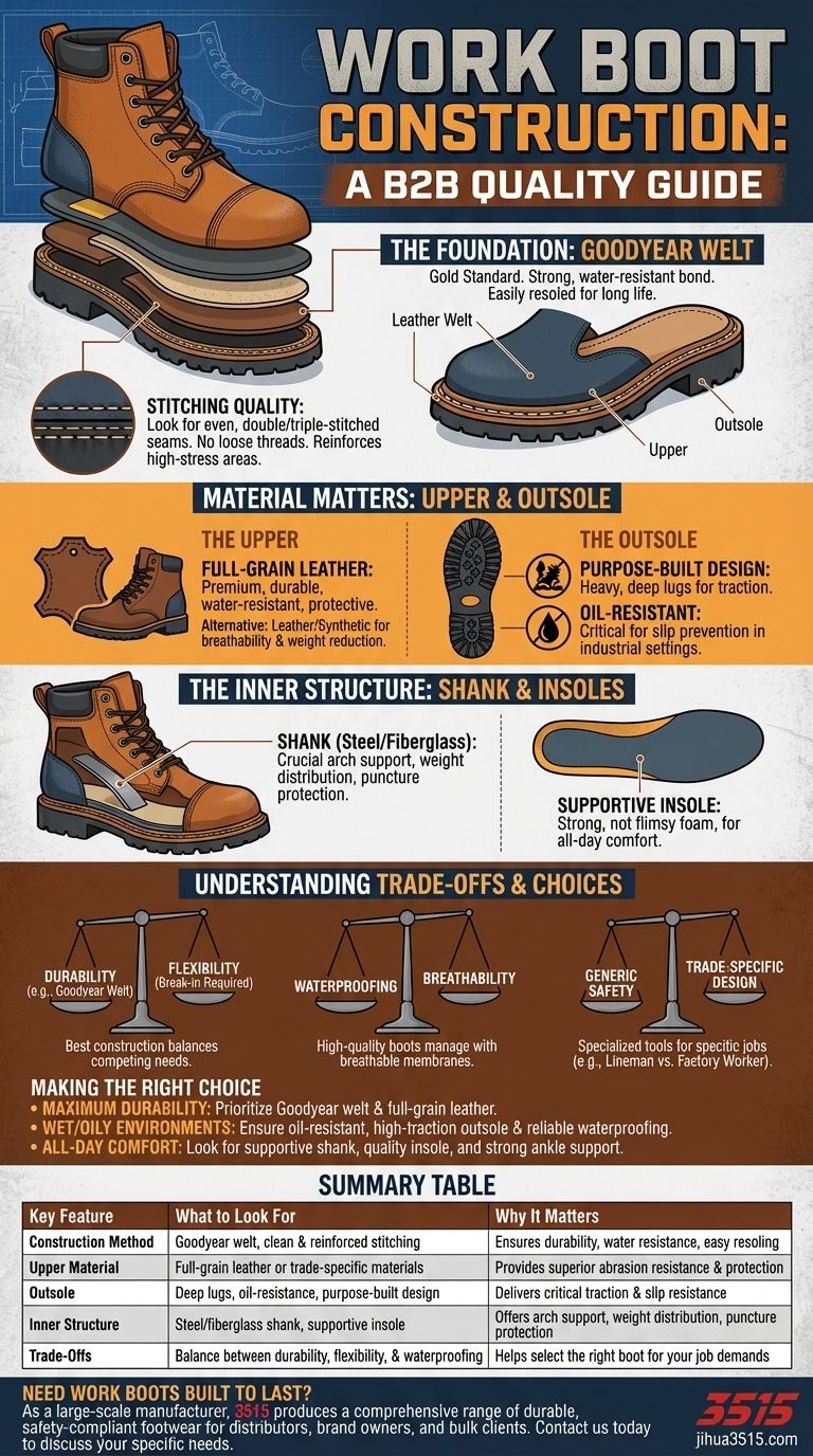 Cosa cercare nella qualità costruttiva degli scarponi da lavoro? Garantire durata, sicurezza e riparabilità Guida Visiva