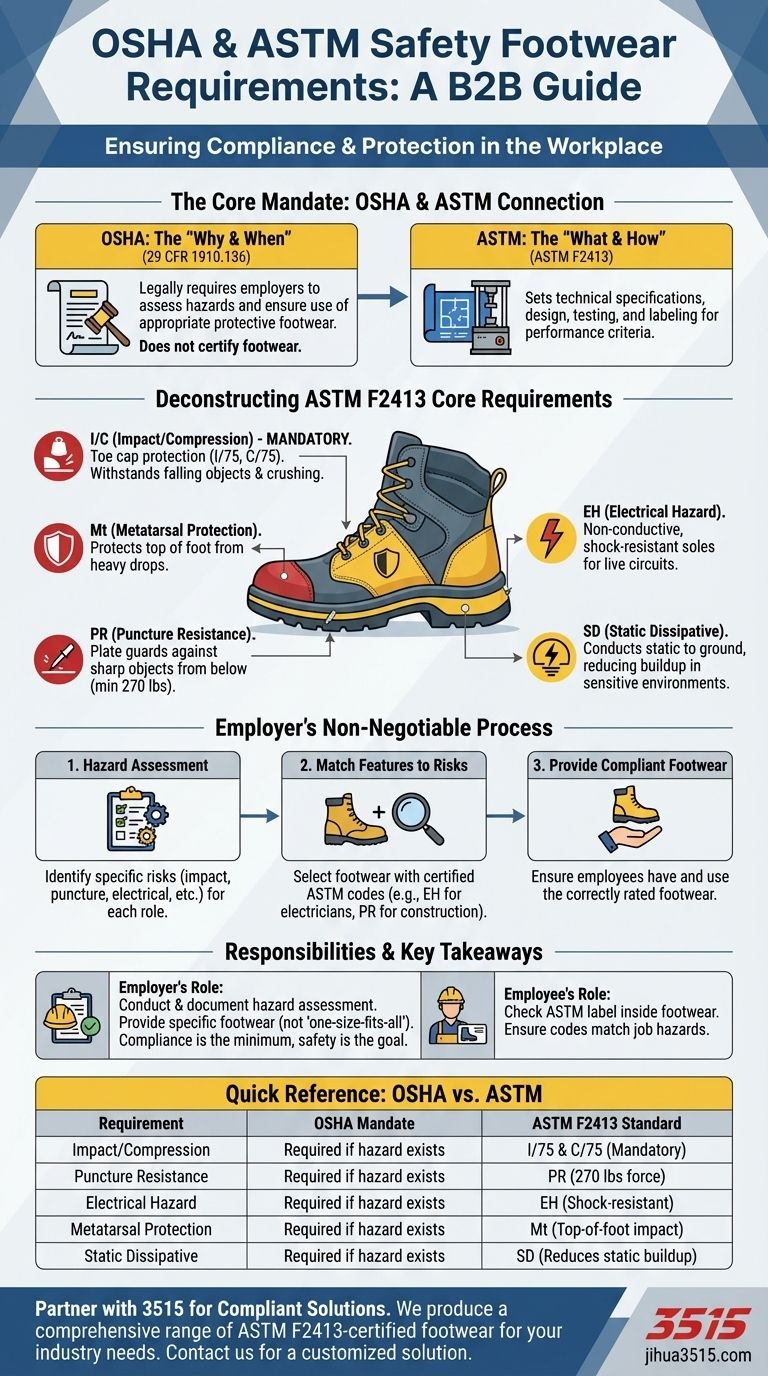 ما هي متطلبات إدارة السلامة والصحة المهنية العامة لأحذية السلامة؟ ضمان الامتثال وسلامة العمال دليل مرئي