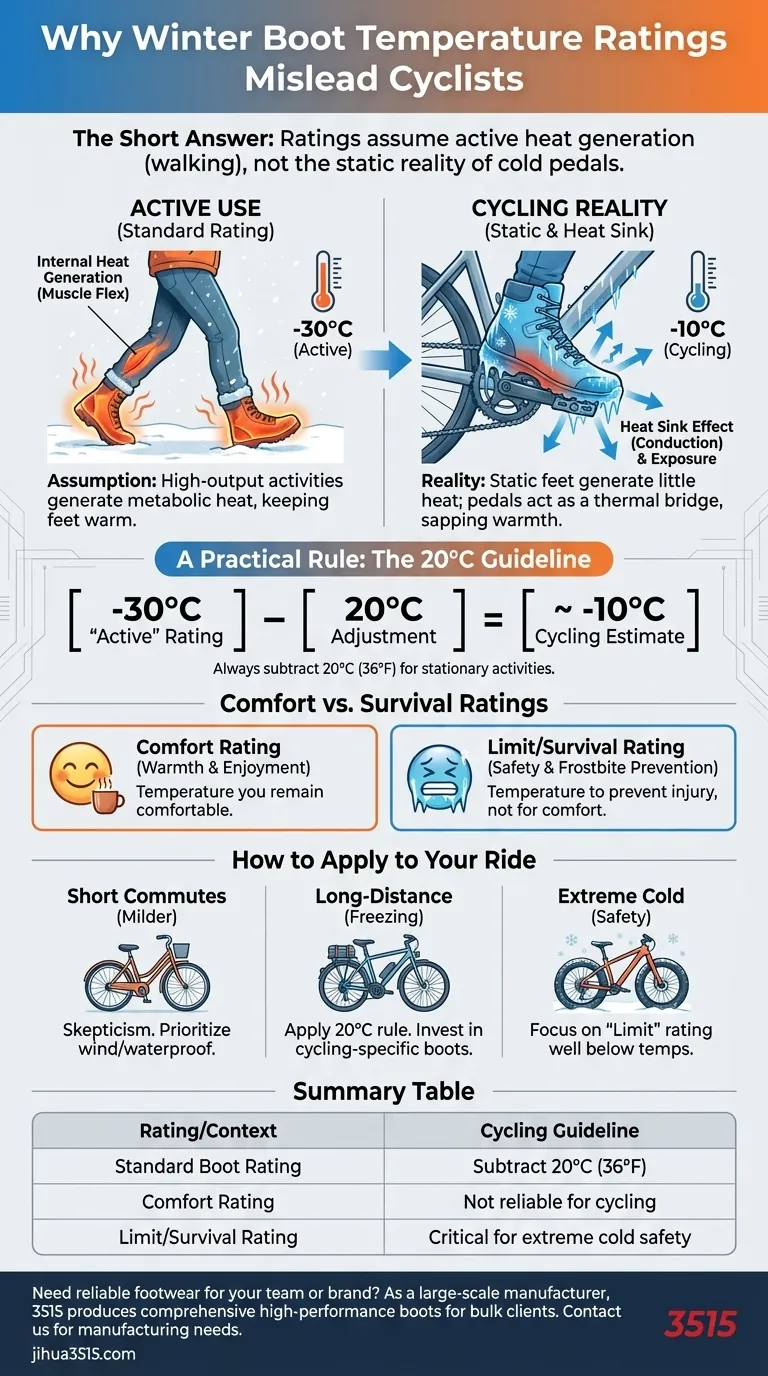 Pourquoi les cyclistes d'hiver doivent-ils être prudents quant aux évaluations de température des bottes ? La règle des 20°C pour des pieds au chaud Guide Visuel