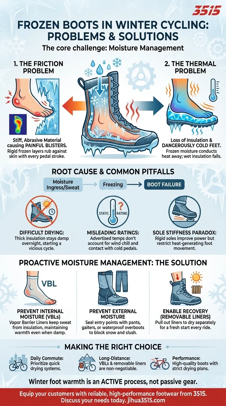 Quels problèmes peuvent survenir avec des bottes gelées lors du cyclisme hivernal ? Évitez les ampoules douloureuses et les pieds froids Guide Visuel