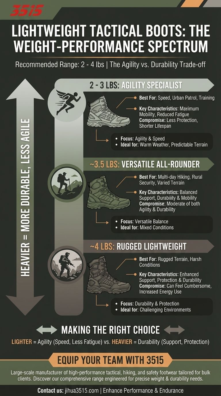 Qual è l'intervallo di peso consigliato per gli scarponi tattici leggeri? Una guida alla scelta del peso giusto per la tua missione Guida Visiva