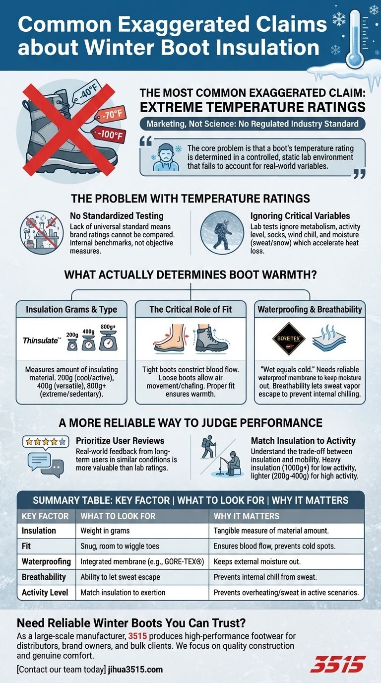 Quali sono le affermazioni esagerate comuni sull'isolamento degli scarponi invernali? Non cadere nei tranelli delle valutazioni di temperature estreme Guida Visiva