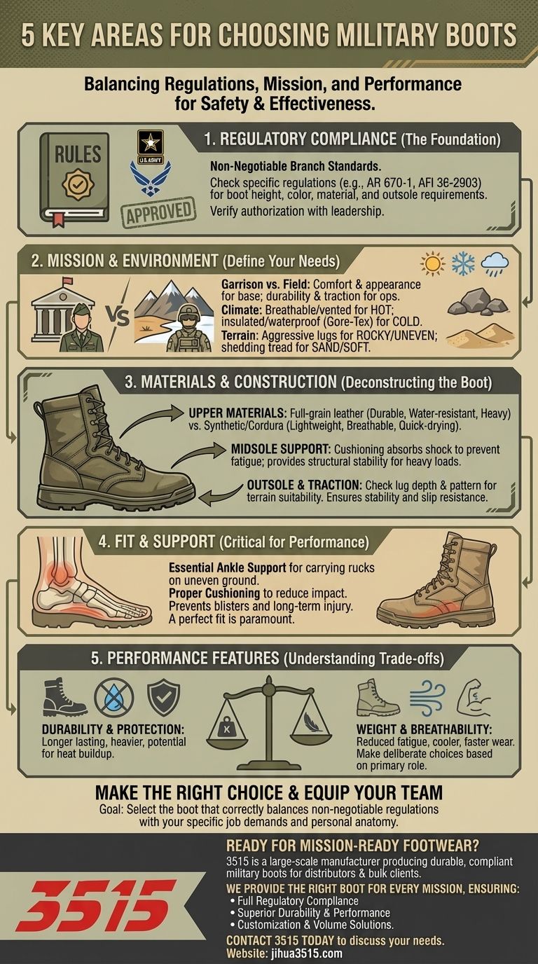 軍用ブーツを選ぶ際に考慮すべき5つの重要な領域は何ですか？あなたの任務に合ったブーツを見つけましょう。 ビジュアルガイド