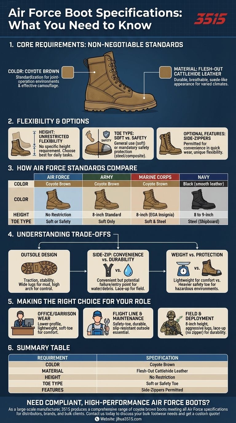Quelles sont les spécifications des bottes de l'Air Force ? Trouvez la chaussure conforme parfaite pour votre rôle Guide Visuel