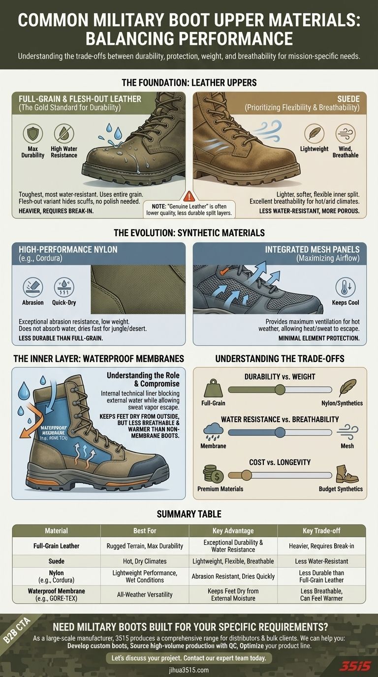 Quali sono i materiali comuni per la tomaia degli scarponi militari? Scegli il materiale giusto per la tua missione Guida Visiva