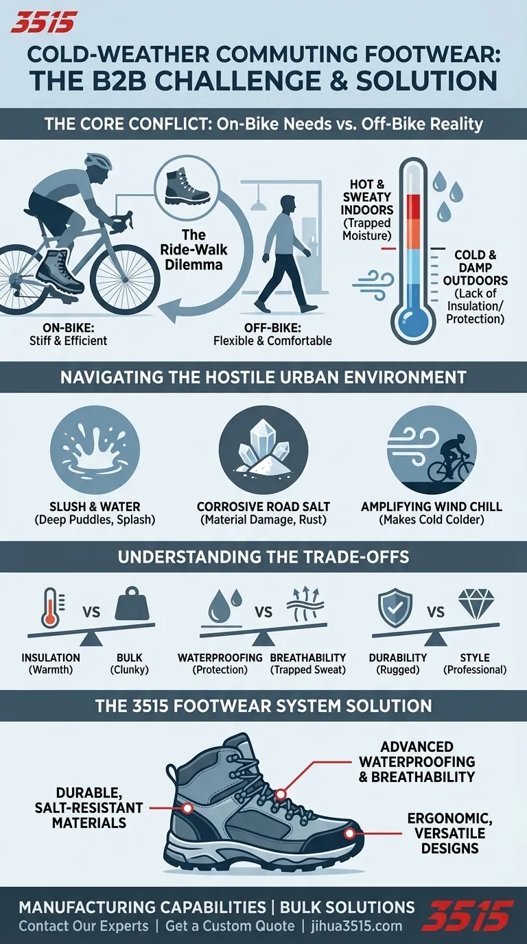 Welche Herausforderungen gibt es bei der Auswahl von Schuhen für den städtischen Pendelverkehr bei kaltem Wetter? Überwinden Sie das Fahr-Geh-Dilemma Visuelle Anleitung
