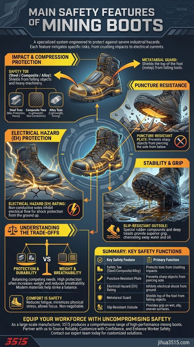 ¿Cuáles son las principales características de seguridad de las botas de minería? Protección esencial para entornos hostiles Guía Visual