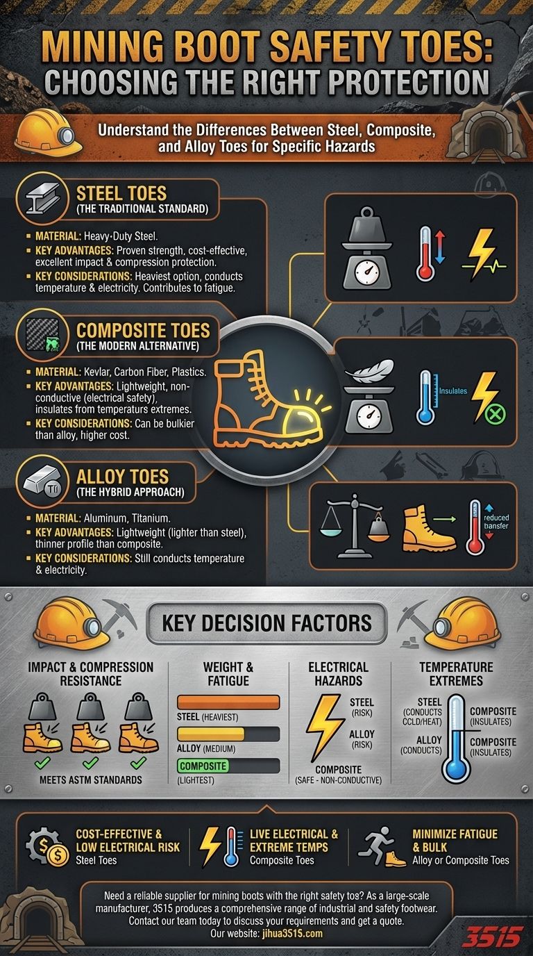¿Qué tipos de punteras de seguridad están disponibles en las botas mineras? Elija la protección adecuada para su mina Guía Visual