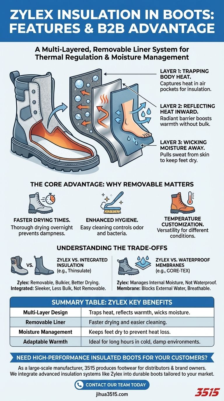 Quelles sont les caractéristiques de l'isolation Zylex dans les bottes ? Découvrez l'avantage multicouche et amovible Guide Visuel