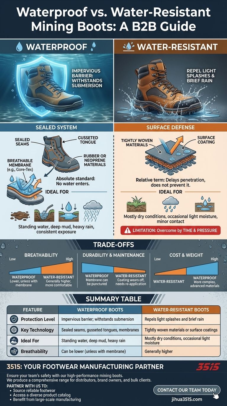 Qual è la differenza tra scarponi da miniera impermeabili e resistenti all'acqua? Una guida alla protezione dei piedi sul cantiere Guida Visiva