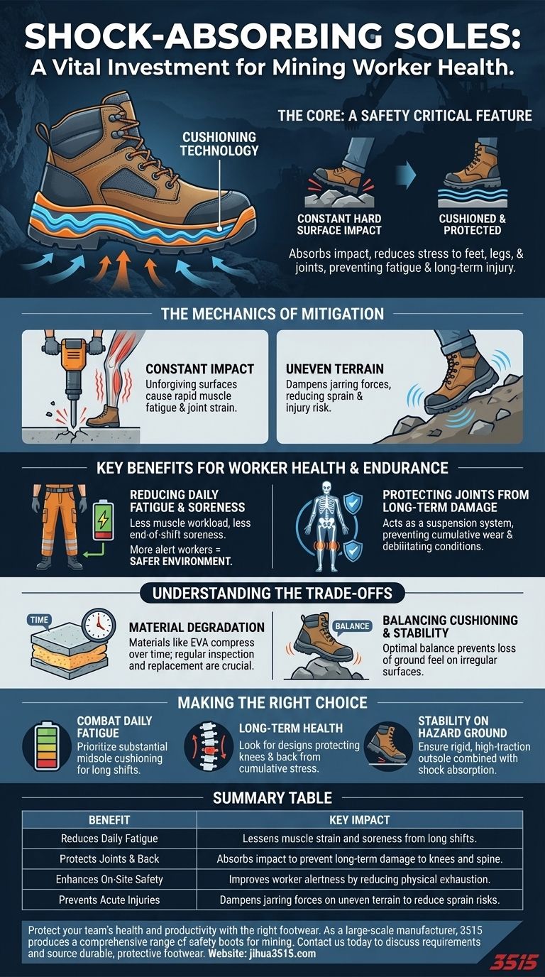 Como as solas com absorção de choque beneficiam os trabalhadores de mineração? Reduzem a fadiga e previnem lesões Guia Visual