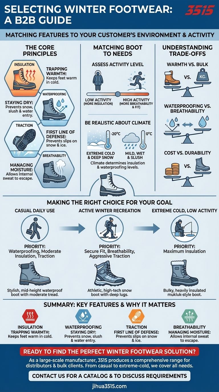 ¿Qué consejo general se da sobre la selección de calzado de invierno? Adapta tus botas a tus necesidades de invierno Guía Visual