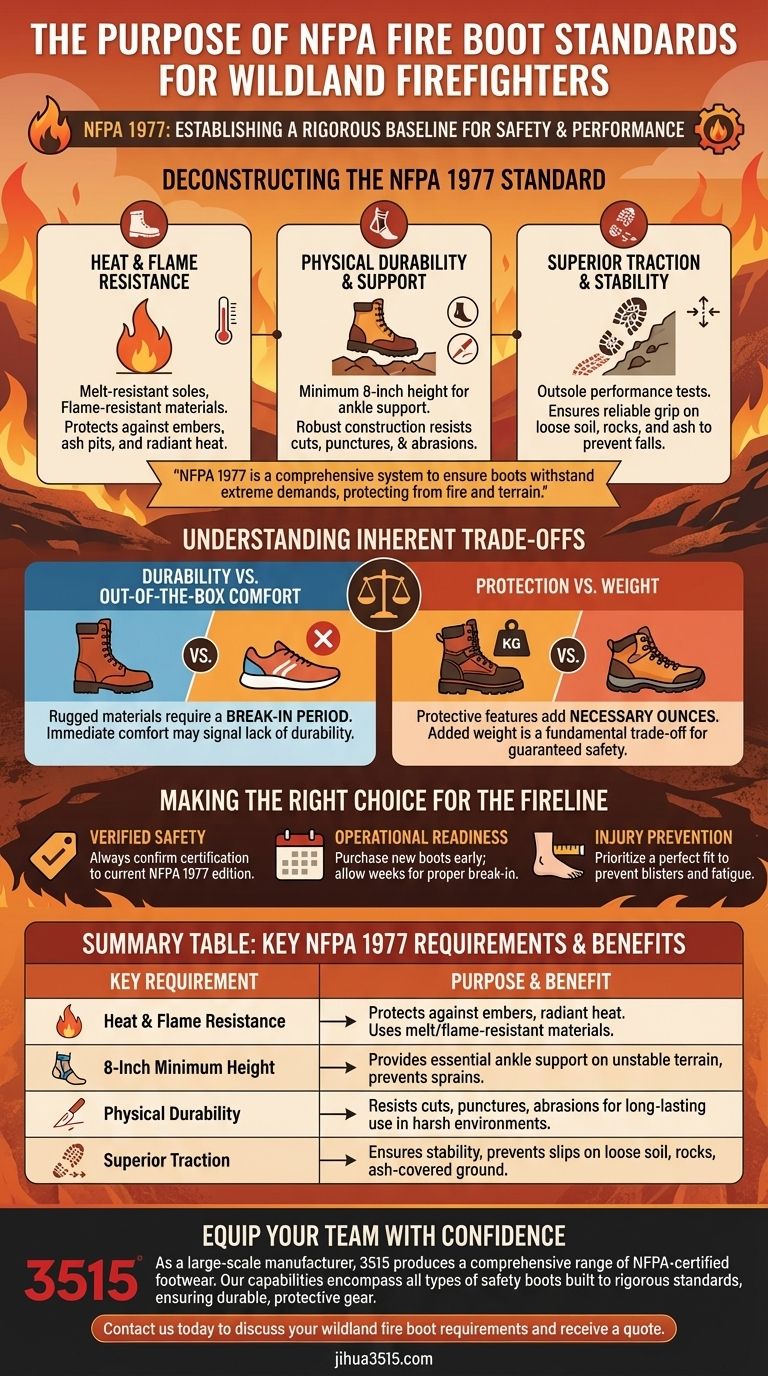Quel est le but des normes NFPA pour les bottes de lutte contre les incendies de forêt pour les pompiers ? Assurer une sécurité sans compromis sur la ligne de feu Guide Visuel