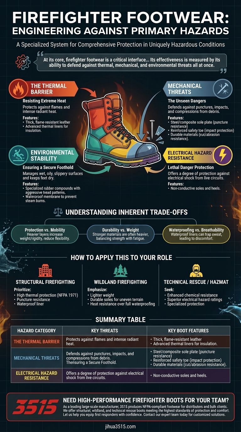 ما هي المخاطر الأساسية التي يجب أن تحمي منها أحذية رجال الإطفاء؟ مصممة للبيئات متعددة التهديدات دليل مرئي
